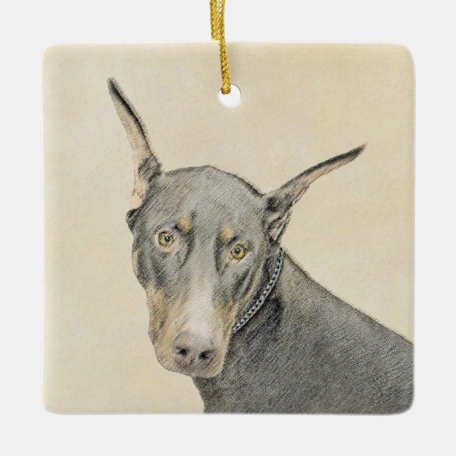 Doberman Pinscher Painting - Original Dog Art Ceramic Ornament (Front)