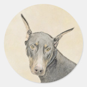 Doberman Pinscher Painting - Original Dog Art Classic Round Sticker