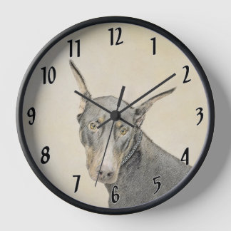 Doberman Pinscher Painting - Original Dog Art Clock