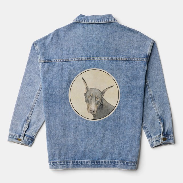 Doberman Pinscher Painting - Original Dog Art Denim Jacket (Back)