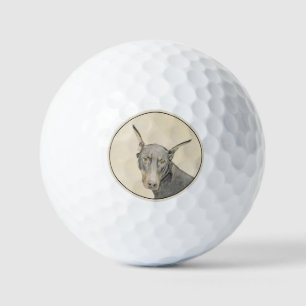 Doberman Pinscher Painting - Original Dog Art Golf Balls