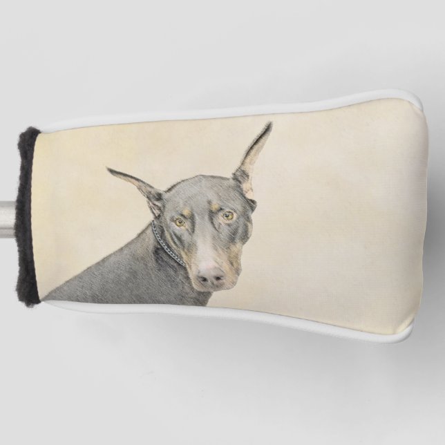 Doberman Pinscher Painting - Original Dog Art Golf Head Cover (Front)