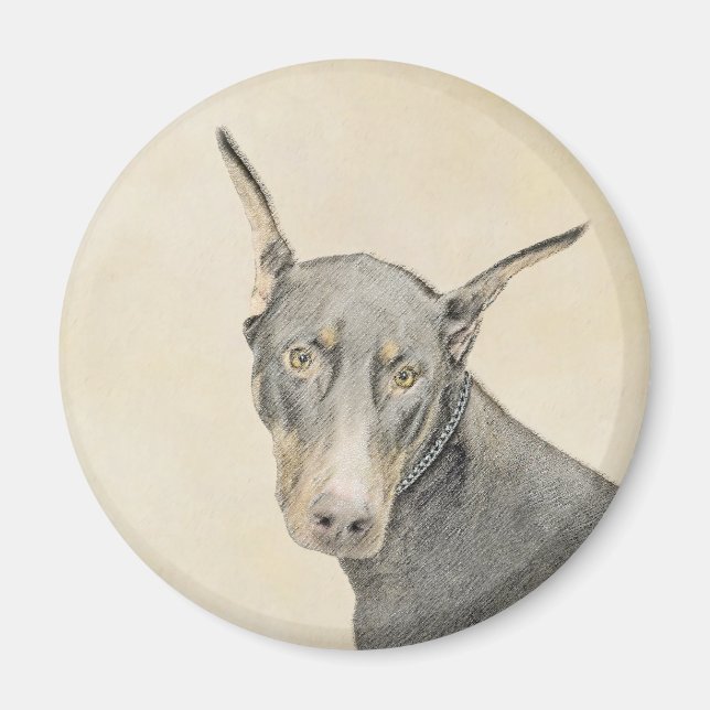 Doberman Pinscher Painting - Original Dog Art Magnet (Front)