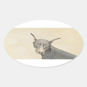 Doberman Pinscher Painting - Original Dog Art Oval Sticker