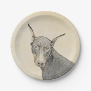 Doberman Pinscher Painting - Original Dog Art Paper Plate