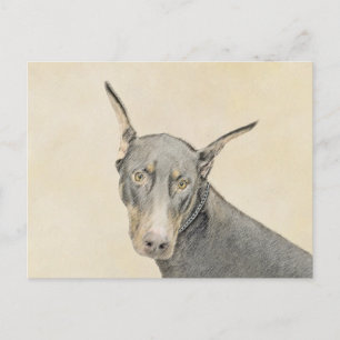Doberman Pinscher Painting - Original Dog Art Postcard