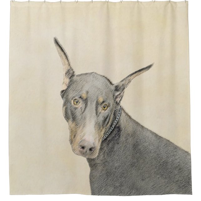 Doberman Pinscher Painting - Original Dog Art Shower Curtain (Front)