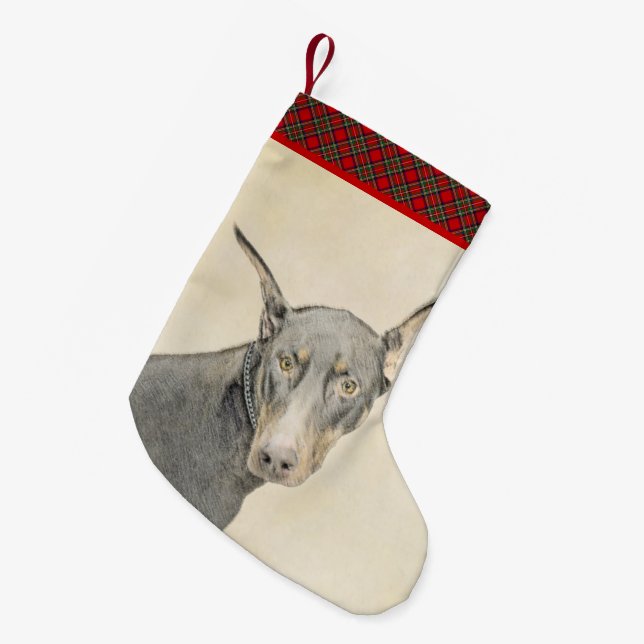 Doberman Pinscher Painting - Original Dog Art Small Christmas Stocking (Front (Hanging))