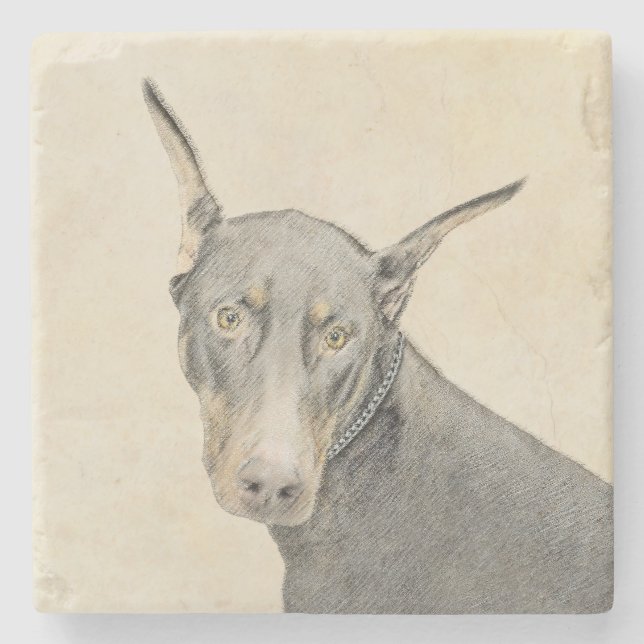 Doberman Pinscher Painting - Original Dog Art Stone Coaster (Front)