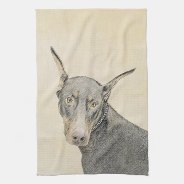 Doberman Pinscher Painting - Original Dog Art Tea Towel (Vertical)