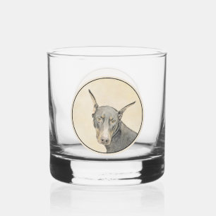 Doberman Pinscher Painting - Original Dog Art Whiskey Glass