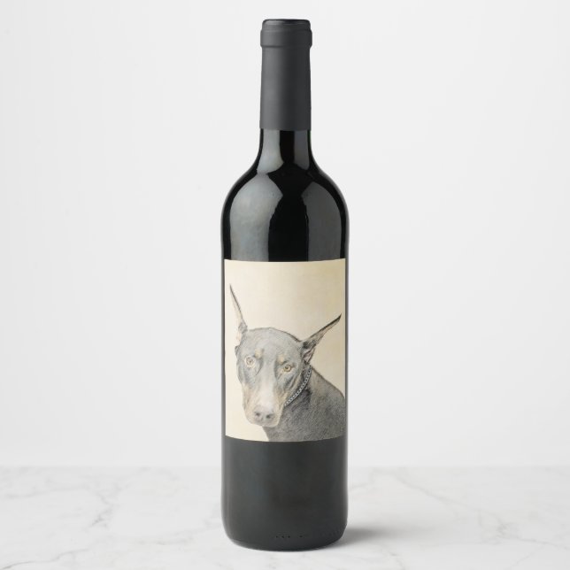 Doberman Pinscher Painting - Original Dog Art Wine Label (Front)