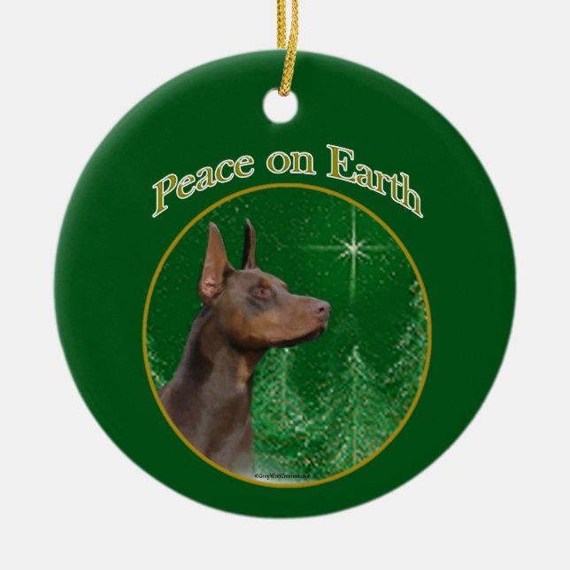Doberman Pinscher Peace Ceramic Tree Decoration (Front)