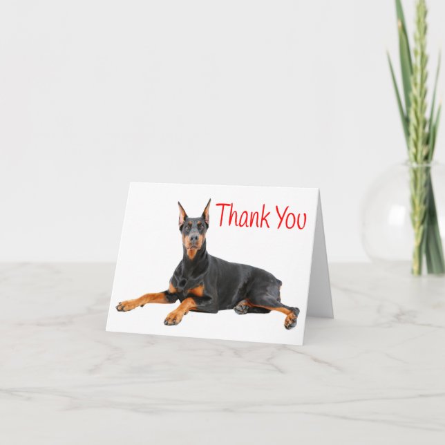 Doberman Pinscher Puppy Dog Red Thank You - Blank Card (Front)