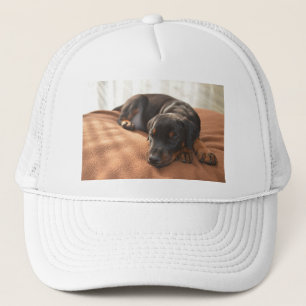 doberman-pinscher-puppy trucker hat