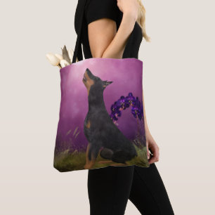 Doberman Pinscher Purple Orchids Dog Art Tote Bag