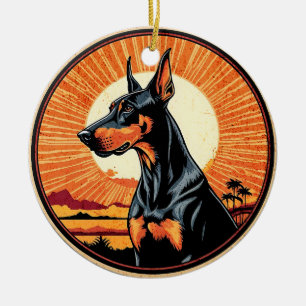 Doberman Pinscher Retro Sunset Dog Lover Ceramic Tree Decoration