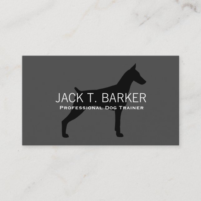 Doberman Pinscher Silhouette Black on Grey Business Card (Front)