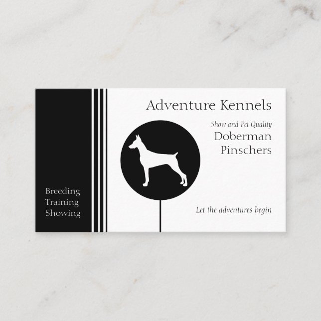 Doberman Pinscher Silhouette Modern Black White Business Card (Front)