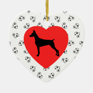 Doberman Pinscher Silhouette with Hearts Ceramic Tree Decoration