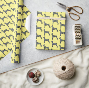 Doberman Pinscher Silhouette Y&B Grid Yellow Gift Wrapping Paper