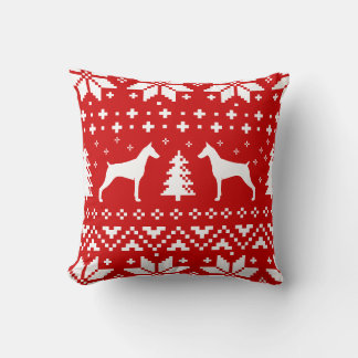 Doberman Pinscher Silhouettes Christmas Holiday Cushion