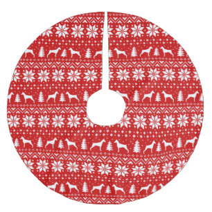 Doberman Pinscher Silhouettes Christmas Pattern Brushed Polyester Tree Skirt