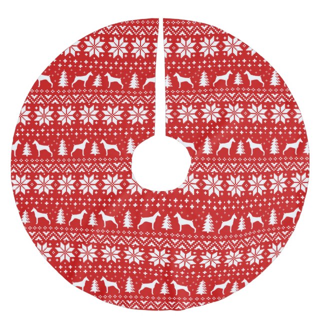 Doberman Pinscher Silhouettes Christmas Pattern Brushed Polyester Tree Skirt (Front)