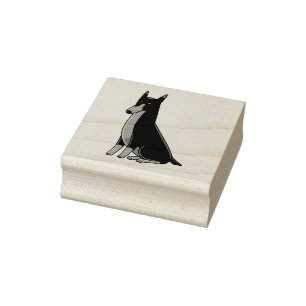 Doberman Pinscher Sitting Cartoon Rubber Stamp