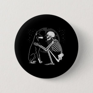 Doberman Pinscher Skeleton Moon Halloween Dog 6 Cm Round Badge