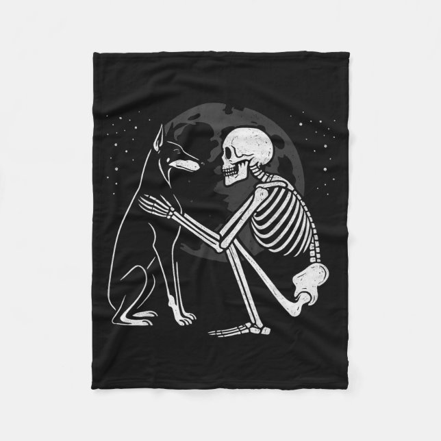 Doberman Pinscher Skeleton Moon Halloween Dog Fleece Blanket (Front)