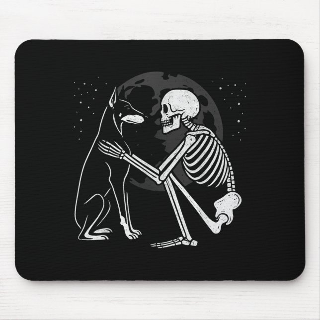 Doberman Pinscher Skeleton Moon Halloween Dog Mouse Mat (Front)