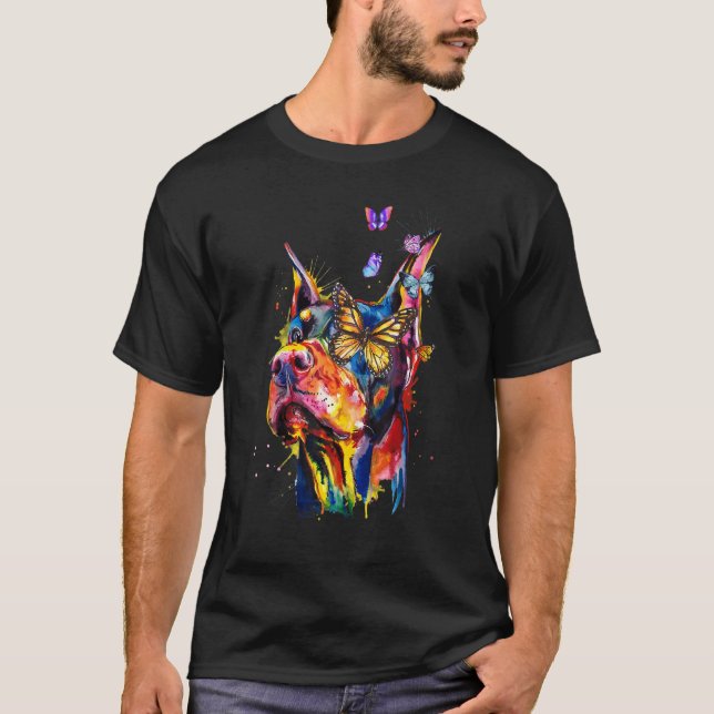 Doberman Pinscher Splash Butterflies Dog T-Shirt (Front)