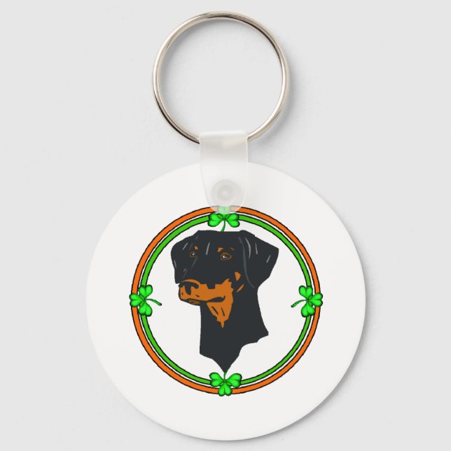 Doberman Pinscher St Patricks Key Ring (Front)