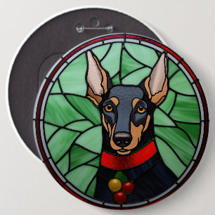 Doberman Pinscher Stained Glass Christmas  6 Cm Round Badge