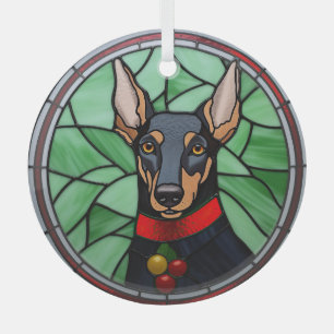 Doberman Pinscher Stained Glass Christmas  Glass Tree Decoration
