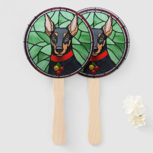 Doberman Pinscher Stained Glass Christmas  Hand Fan