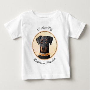 Doberman Pinscher Uncropped Painting Original Art Baby T-Shirt