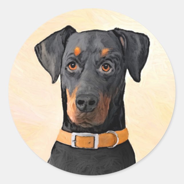 Doberman Pinscher Uncropped Painting Original Art Classic Round Sticker (Front)