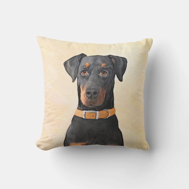 Doberman Pinscher Uncropped Painting Original Art Cushion (Front)