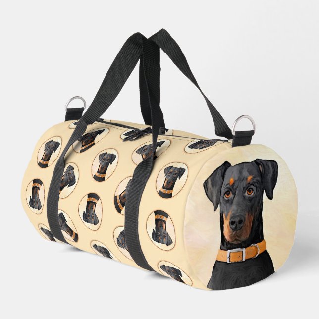 Doberman Pinscher Uncropped Painting Original Art Duffle Bag (Left Corner)
