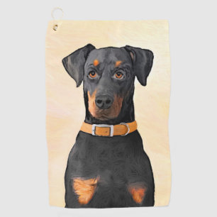 Doberman Pinscher Uncropped Painting Original Art Golf Towel