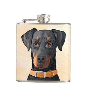 Doberman Pinscher Uncropped Painting Original Art Hip Flask