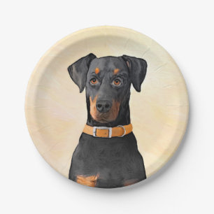 Doberman Pinscher Uncropped Painting Original Art Paper Plate