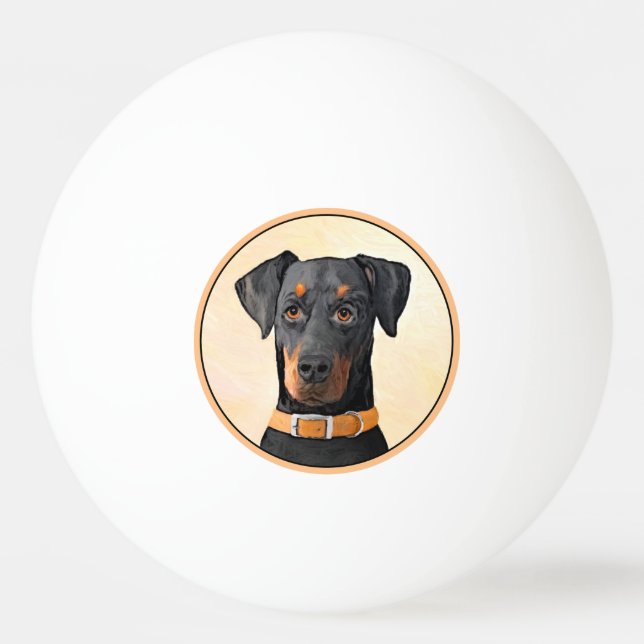 Doberman Pinscher Uncropped Painting Original Art Ping Pong Ball (Front)