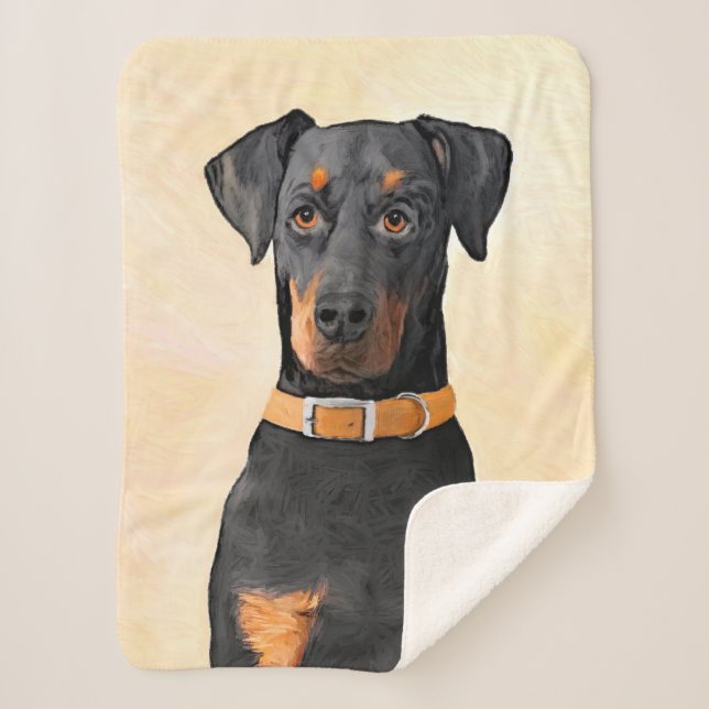 Doberman Pinscher Uncropped Painting Original Art Sherpa Blanket (Front)