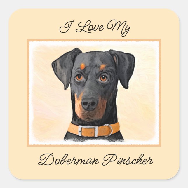Doberman Pinscher Uncropped Painting Original Art Square Sticker (Front)