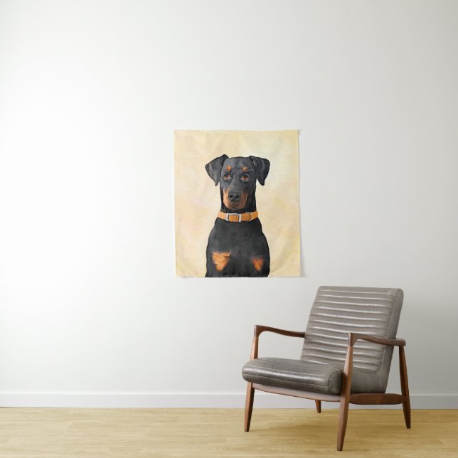 Doberman Pinscher Uncropped Painting Original Art Tapestry (In Situ)