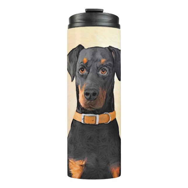 Doberman Pinscher Uncropped Painting Original Art Thermal Tumbler (Front)