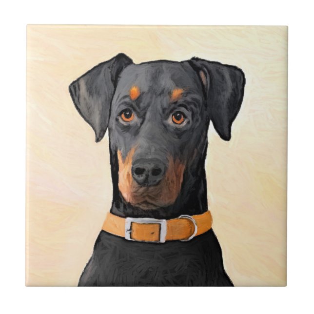 Doberman Pinscher Uncropped Painting Original Art Tile (Front)
